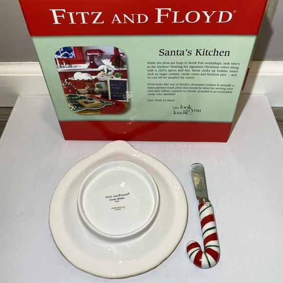New Fitz and Floyd Santa’s Kitchen Snack Plate & Spreader Ornament CandyCane NIB - Picture 6 of 10